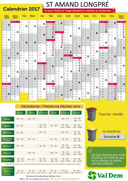 Calendrier VALDEM 2017