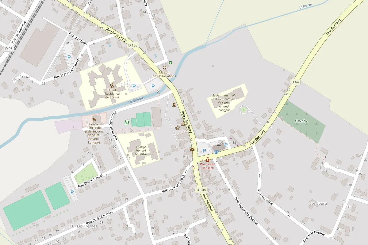 Plan de situation de la mairie, 18 rue Jules Ferry à Saint-Amand-Longpré